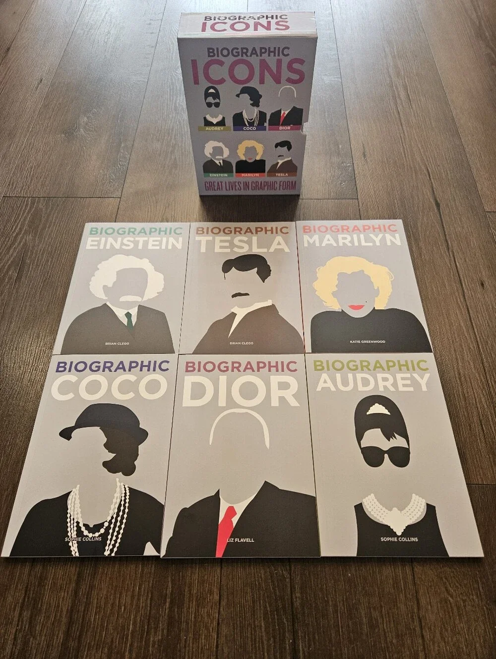 Biographic Icons 6 Book Box Set Coco Chanel Dior Audrey Marilyn Tesla Einstein